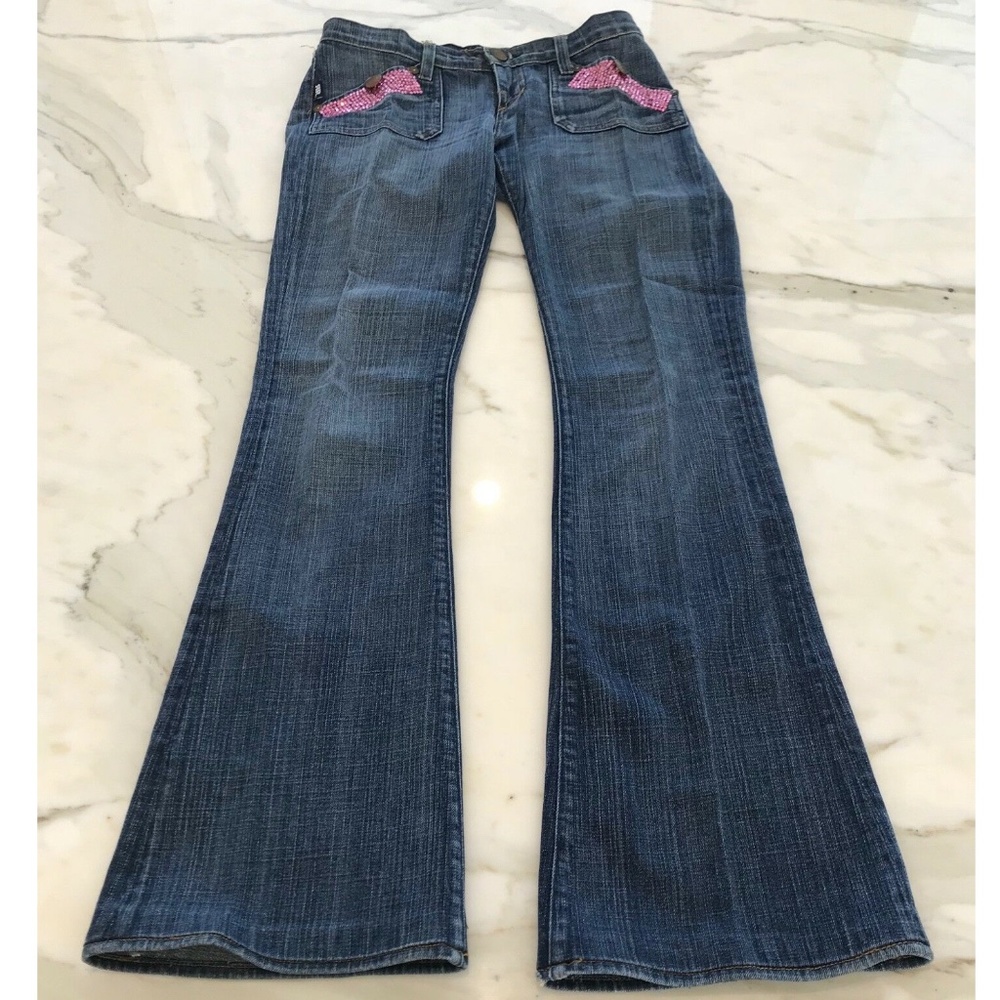 ROCK & REPUBLIC SCORPION PINK CRYSTAL JEANS SZ 26